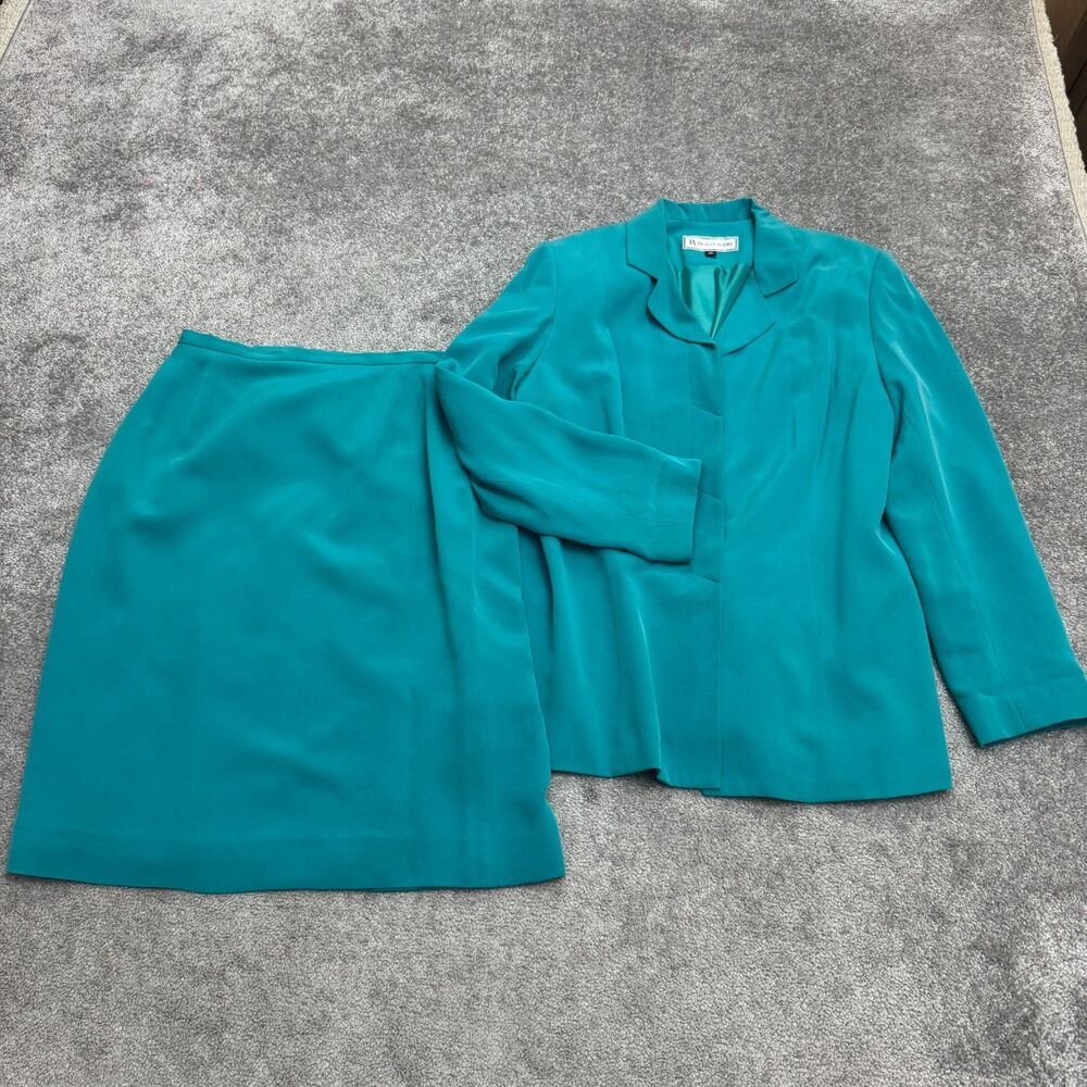TA Travis Ayers Vintage Y2K 90's 2Pc Set Pencil Skirt Suit Blazer Jacket 14 Teal
